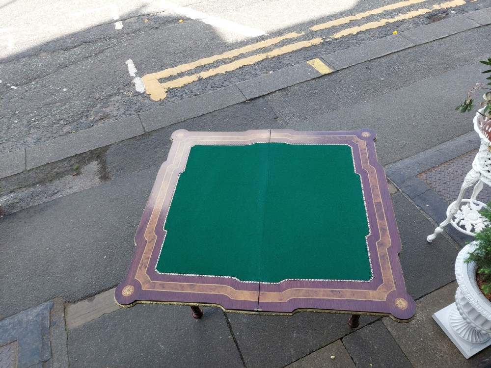 Late 19thC Burr Walnut Card Table View X