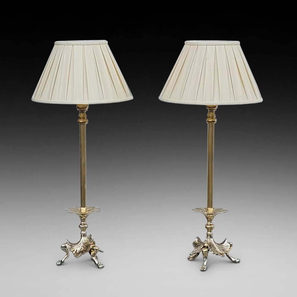Pair of Art Nouveau Brass Table Lamps 