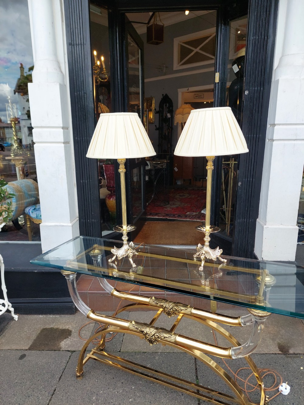 Pair of Art Nouveau Brass Table Lamps  View II