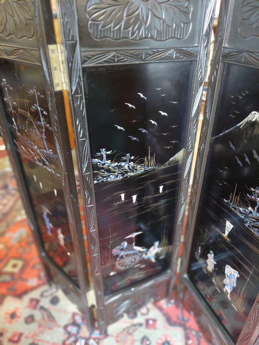 Early 20thC Japanned Lacquered Fire Screen View V