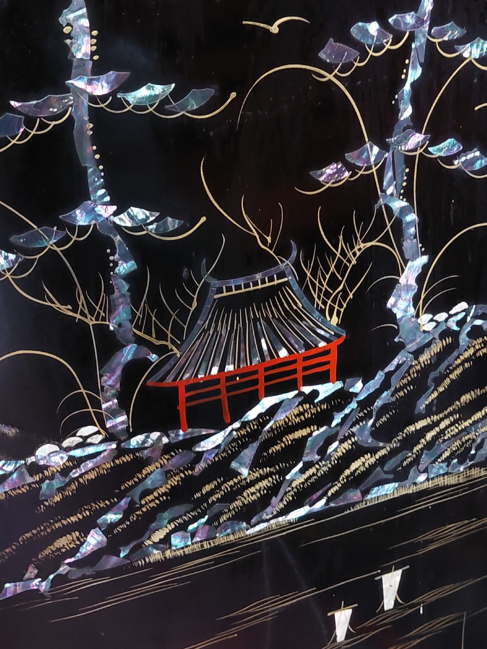 Early 20thC Japanned Lacquered Fire Screen View VIII