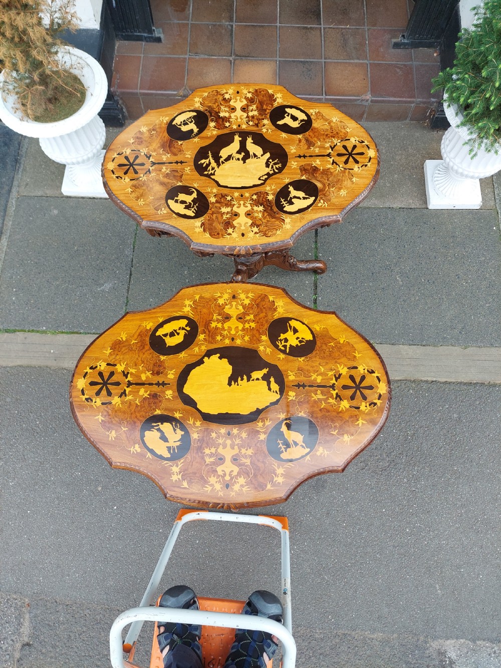 Pair (matched) of 19th Century Black Forest Tilt Top Tables View IV