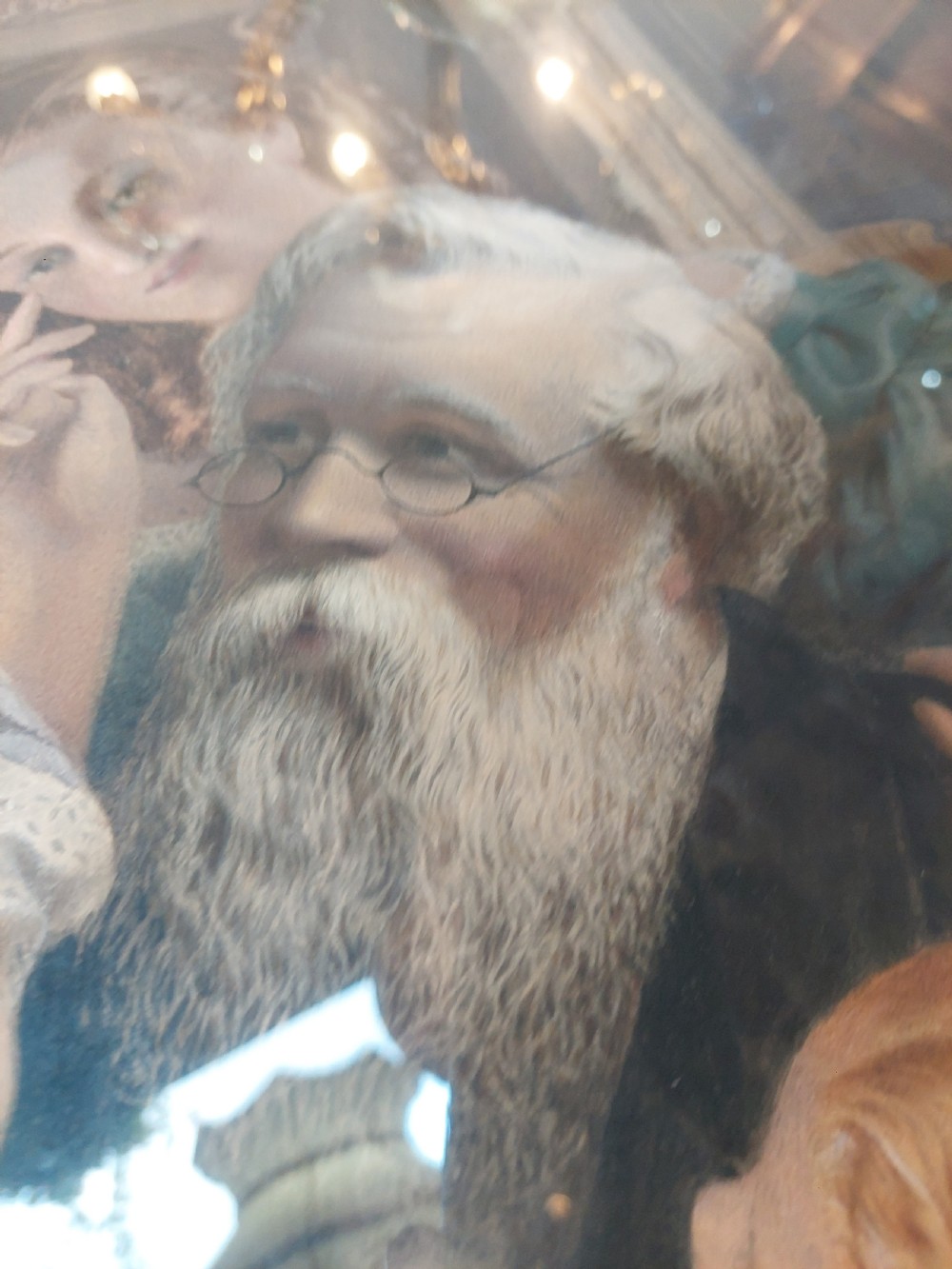 A 19th-century Victorian watercolour painting in a gilded frame depicting an elderly bearded man with three young children in an interior setting. View III