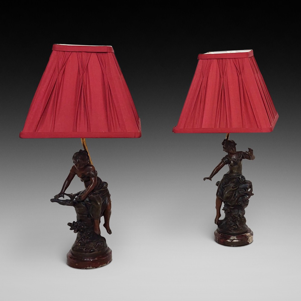 Pair of Late 19thC French Bronze Figural Table Lamps