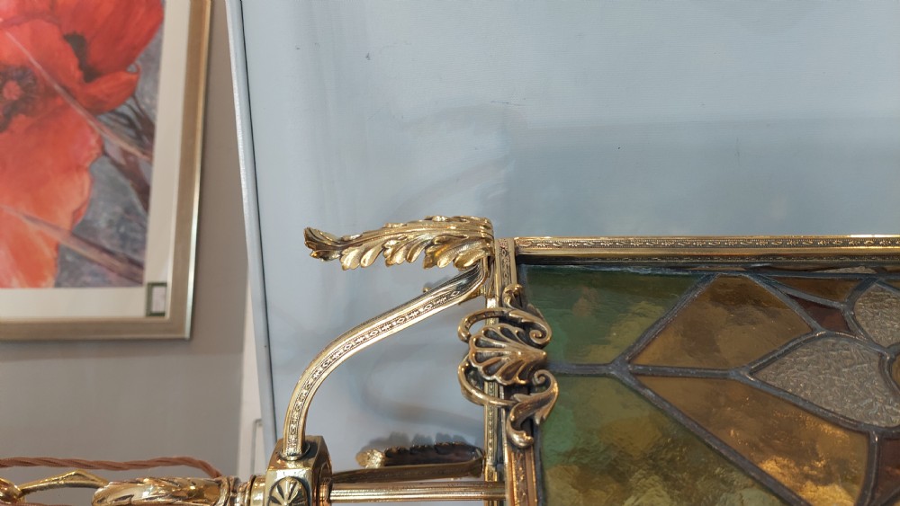 Early 20thC Brass and Leaded Stained Glass Lantern View VII