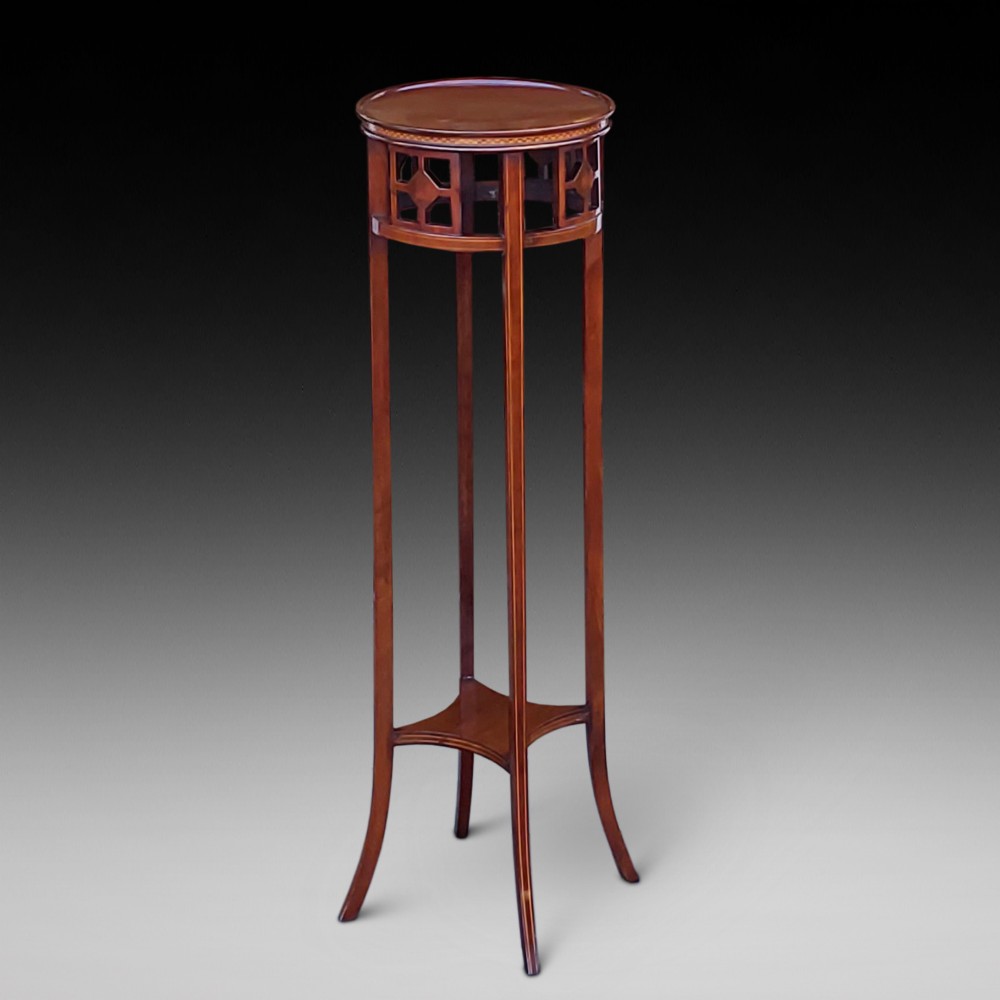  Edwardian Boxwood Strung Mahogany Jardinière Stand
