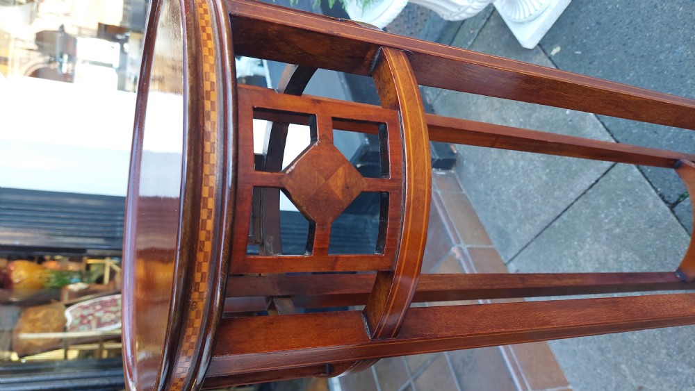  Edwardian Boxwood Strung Mahogany Jardinière Stand View V