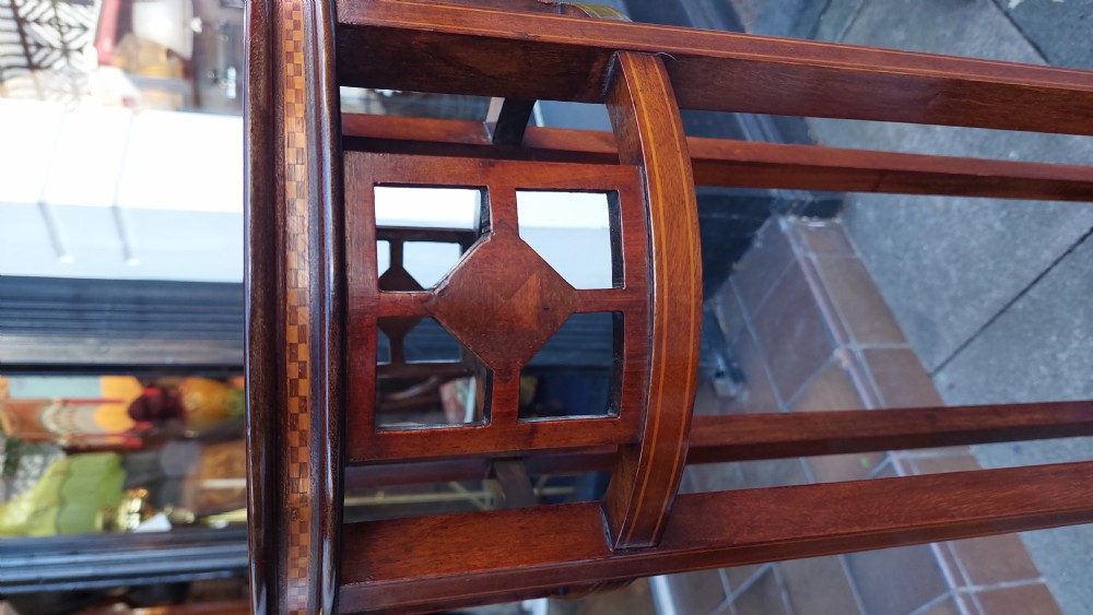  Edwardian Boxwood Strung Mahogany Jardinière Stand View VI