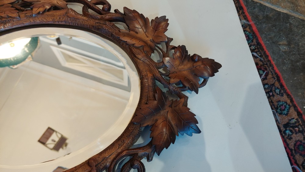 Late 19thC Linden Wood Black Forest Wall Mirror View V