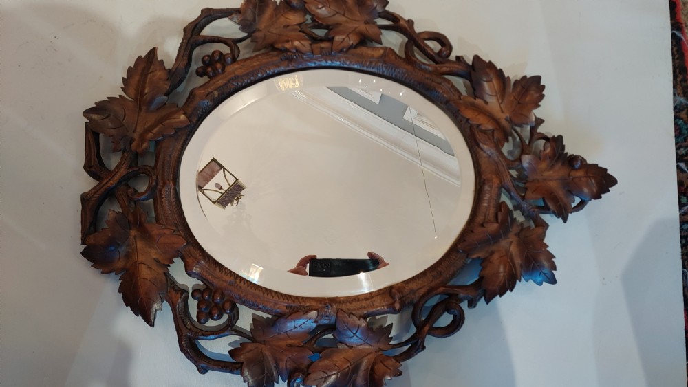 Late 19thC Linden Wood Black Forest Wall Mirror View VI