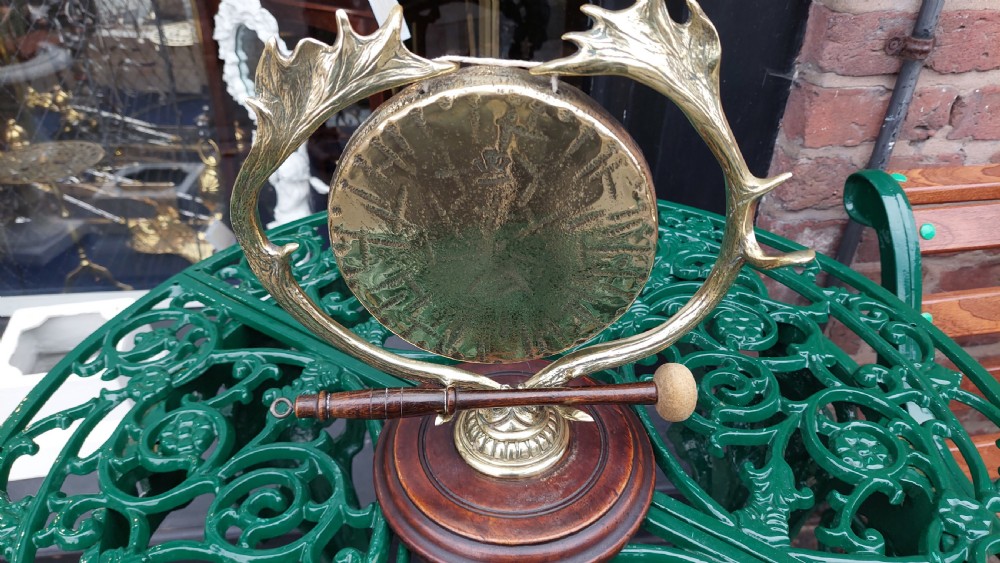 Early 20thC Brass & Oak Table Top Gong View III