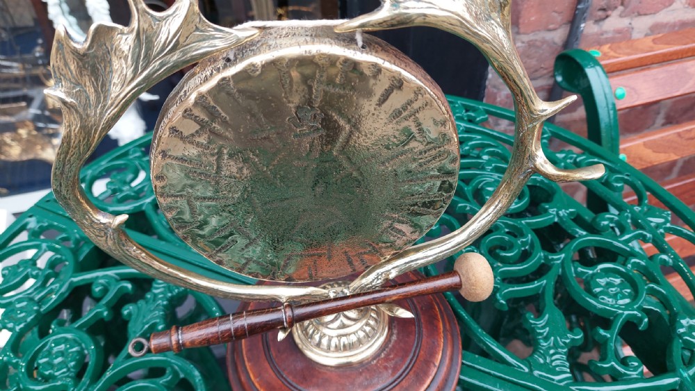 Early 20thC Brass & Oak Table Top Gong View IV