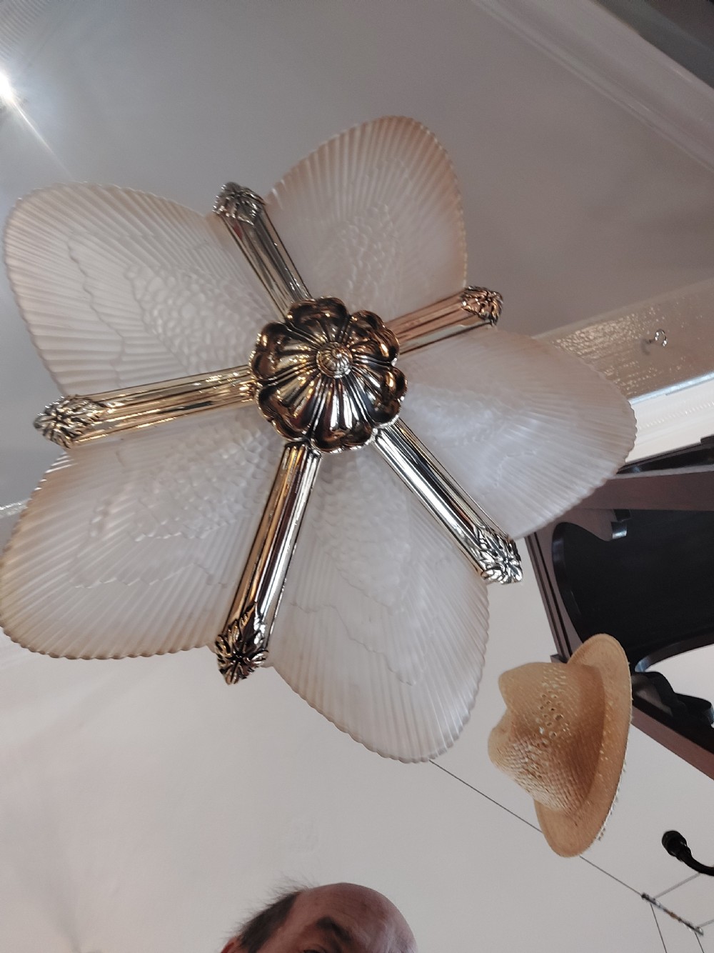 Pair of Art Deco Brass an Smoked Glass Ceiling Fittings View II