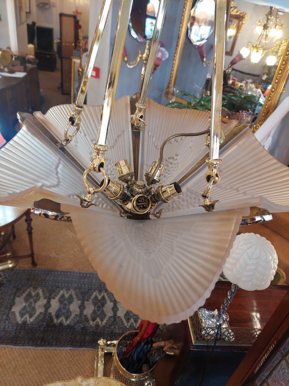 Pair of Art Deco Brass an Smoked Glass Ceiling Fittings View IV