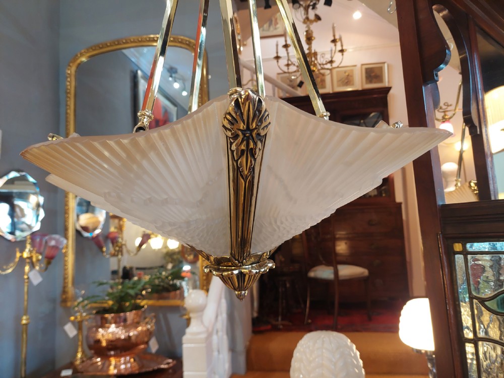 Pair of Art Deco Brass an Smoked Glass Ceiling Fittings View VI