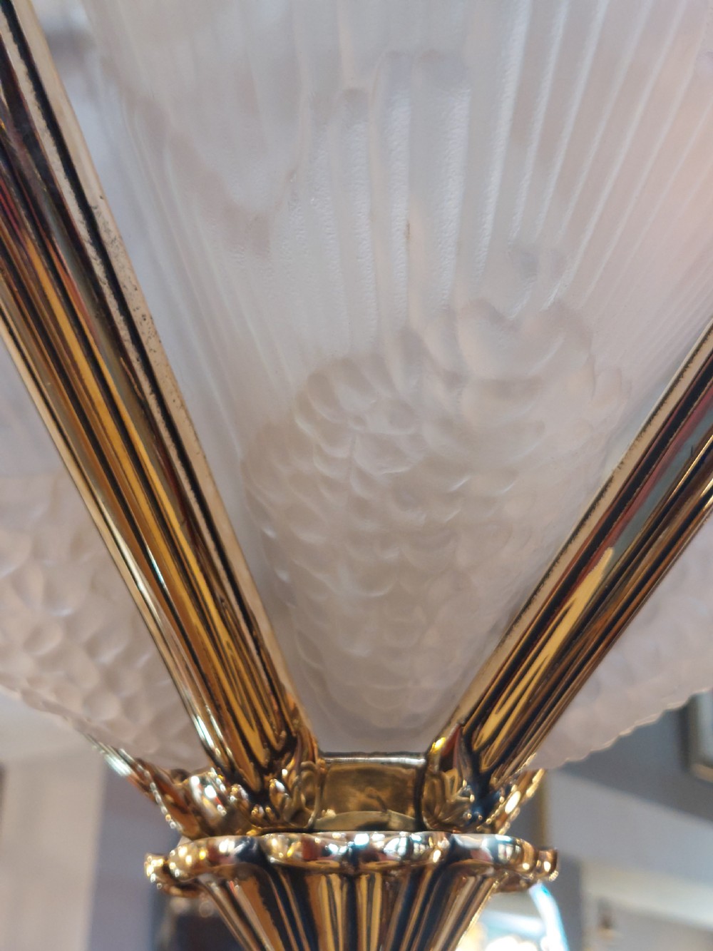 Pair of Art Deco Brass an Smoked Glass Ceiling Fittings View VIII