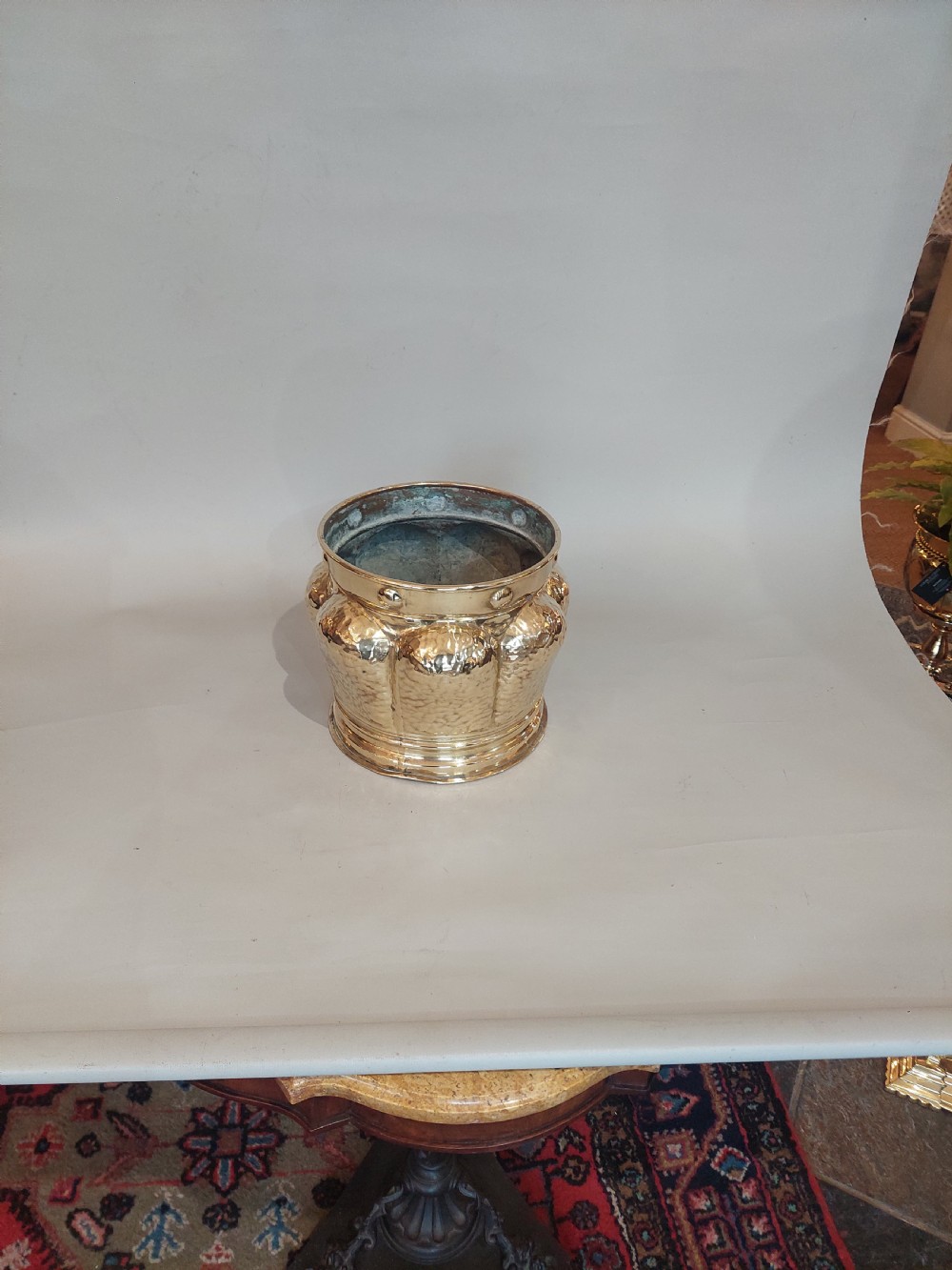 Arts and Crafts Beaten Brass Planter c1900 View IV