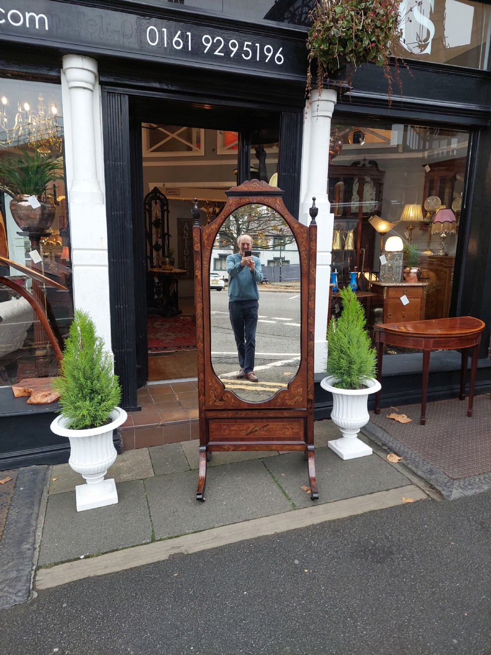 19thC Rosewood and Marquetry Inlaid Cheval Mirror View II