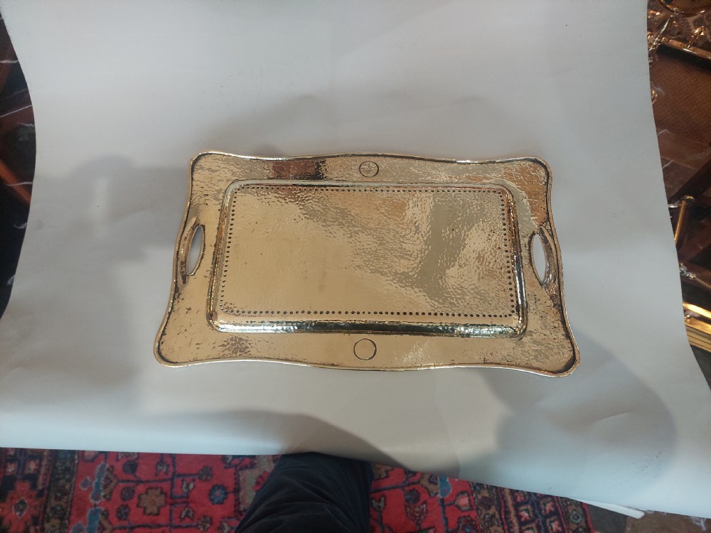 Arts and Crafts Hammered Brass Tray View II