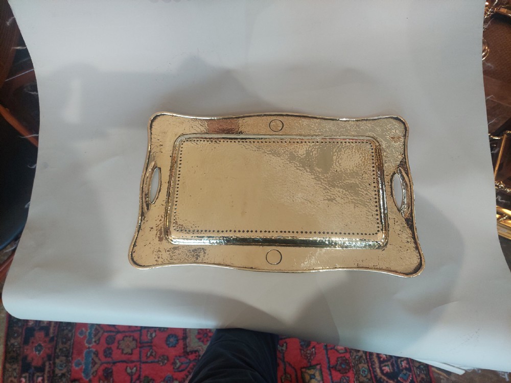 Arts and Crafts Hammered Brass Tray View III
