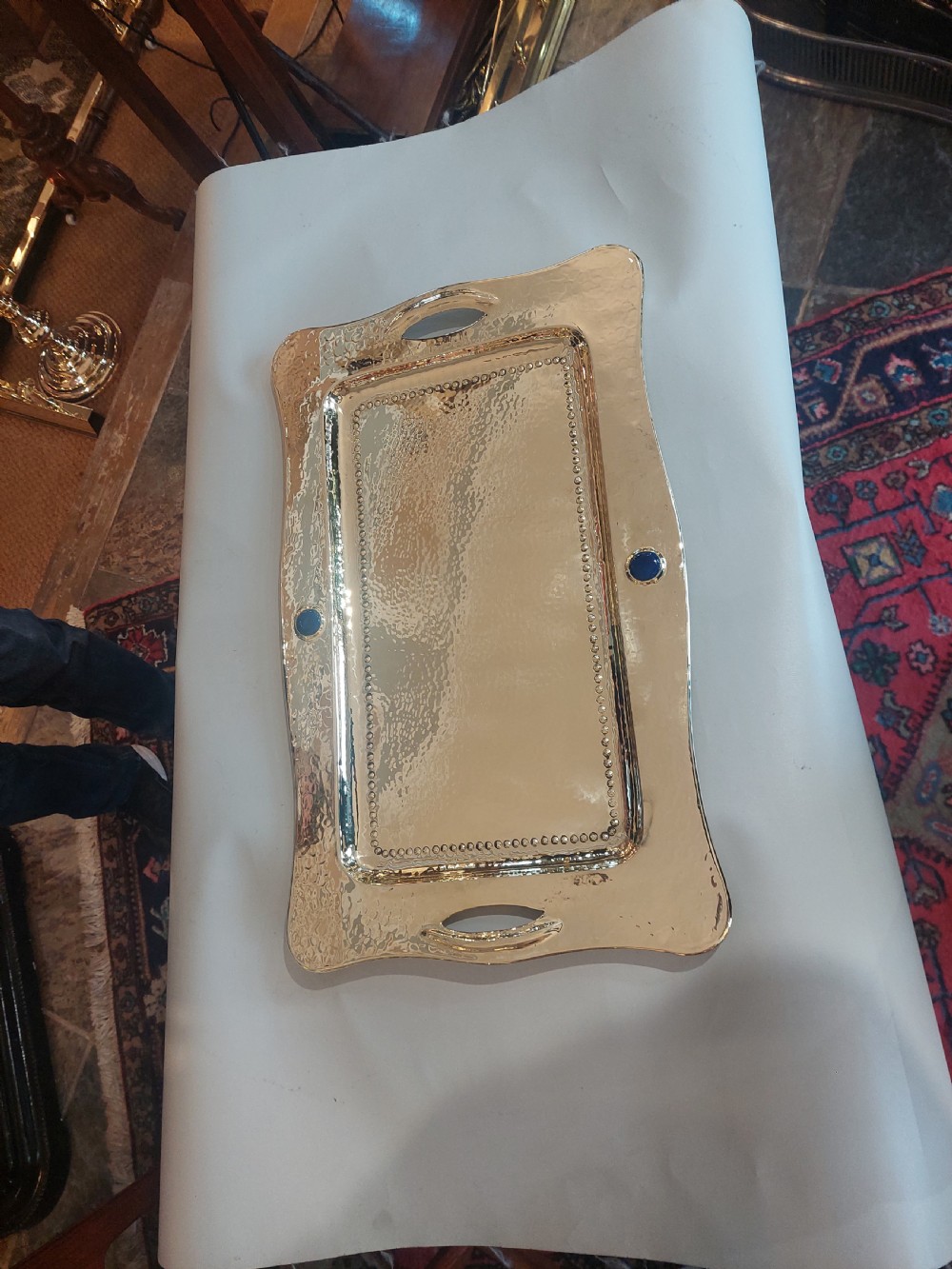 Arts and Crafts Hammered Brass Tray View VI