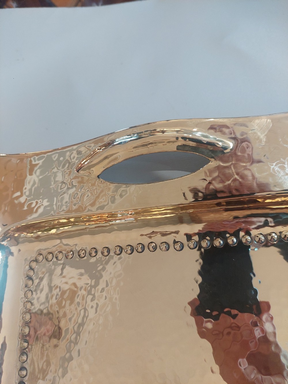Arts and Crafts Hammered Brass Tray View X