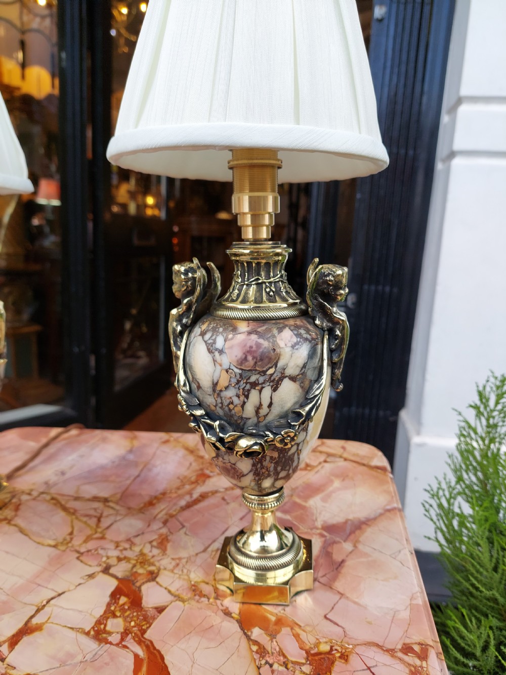 Pair of 19thC French Gilt Brass Mounted Marble Urns View II