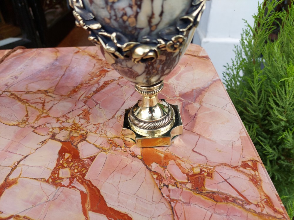 Pair of 19thC French Gilt Brass Mounted Marble Urns View III