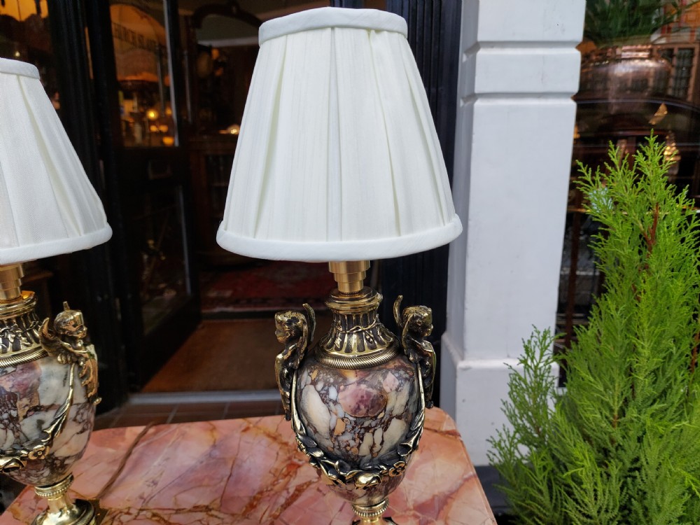 Pair of 19thC French Gilt Brass Mounted Marble Urns View IV
