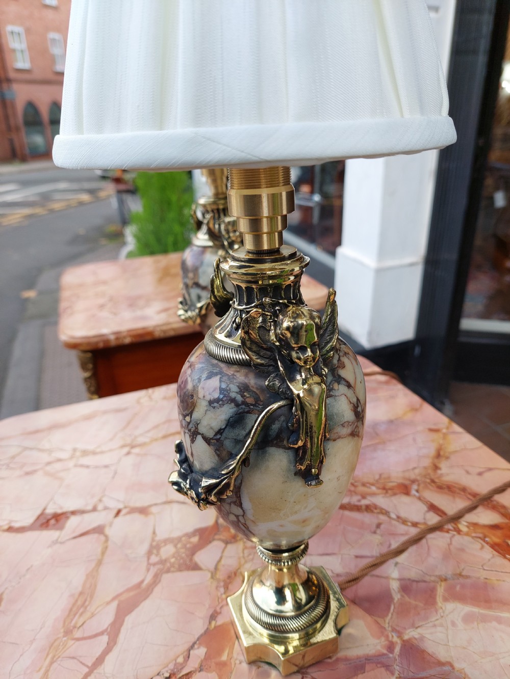Pair of 19thC French Gilt Brass Mounted Marble Urns View V