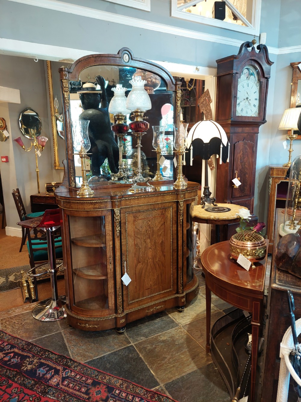 19thC Ormolu Mounted Figured Walnut Mirror Back Credenza  View II