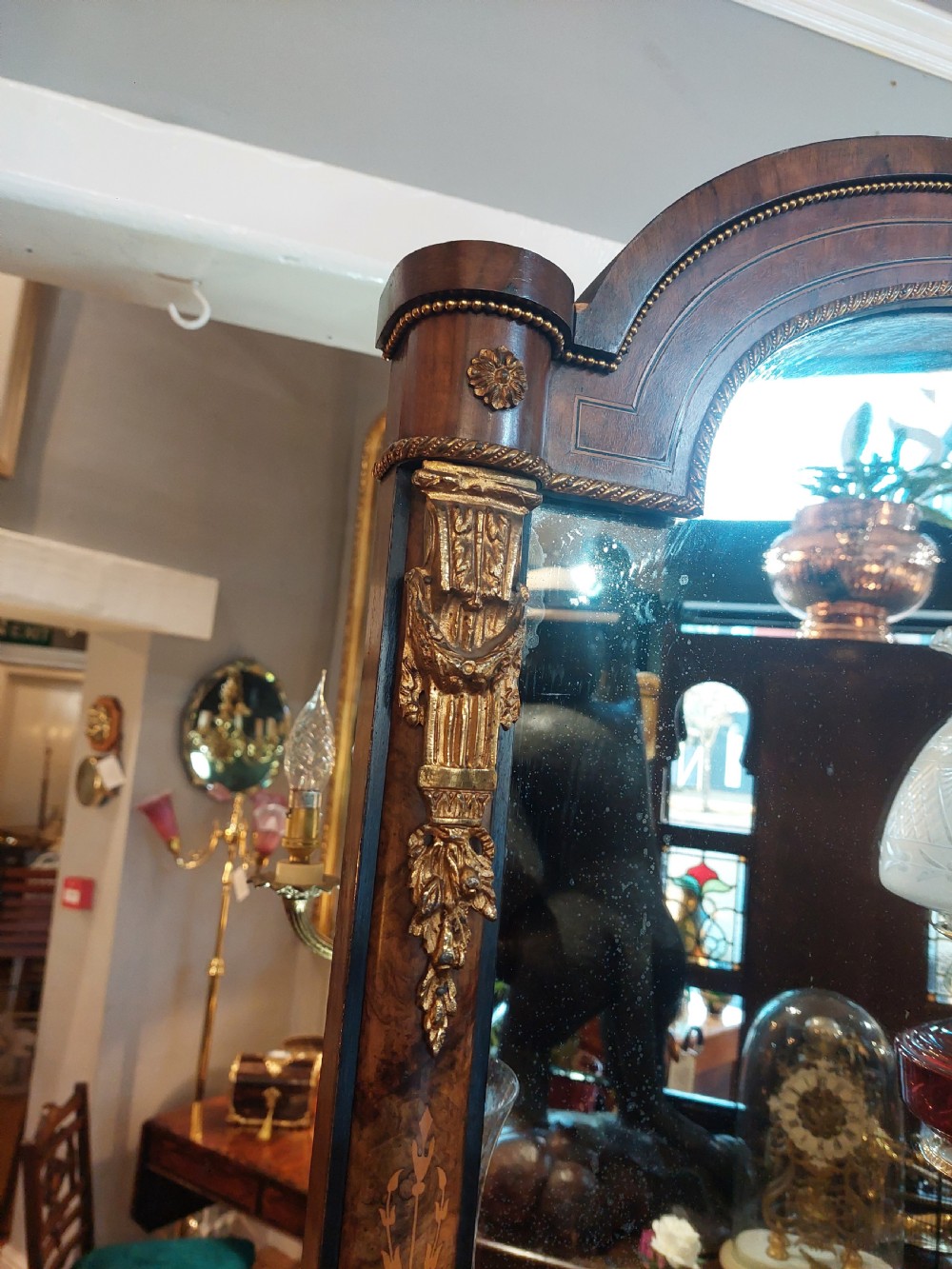19thC Ormolu Mounted Figured Walnut Mirror Back Credenza  View VI