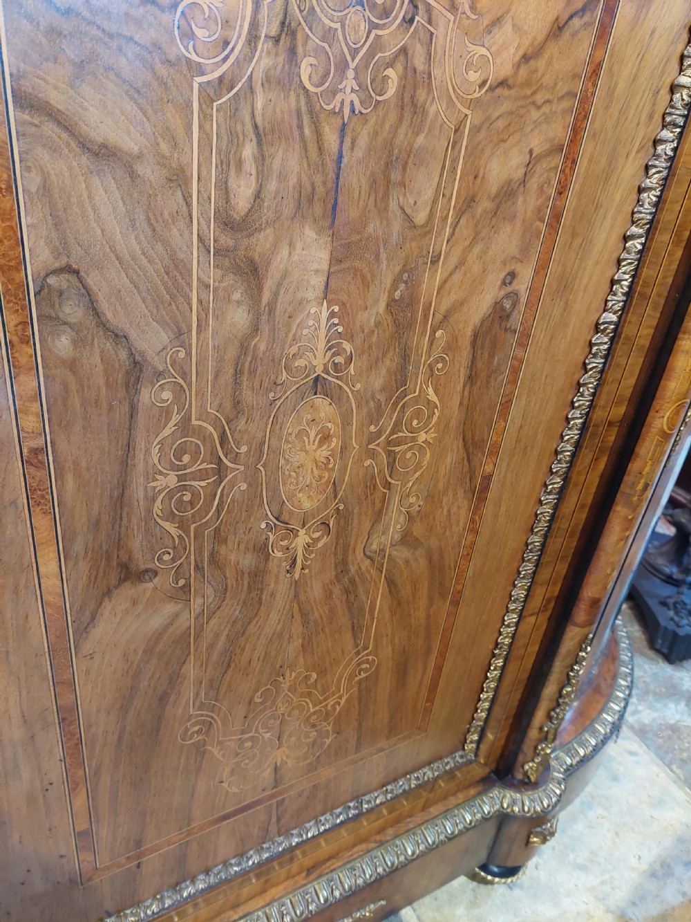 19thC Ormolu Mounted Figured Walnut Mirror Back Credenza  View X