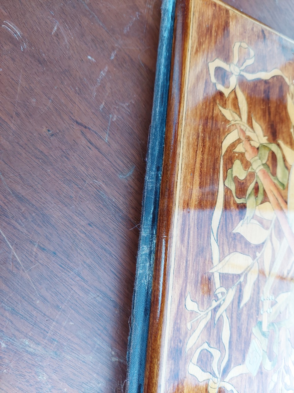Edwardian Marquetry Inlaid Mahogany Blotter Pad Notebook View VI