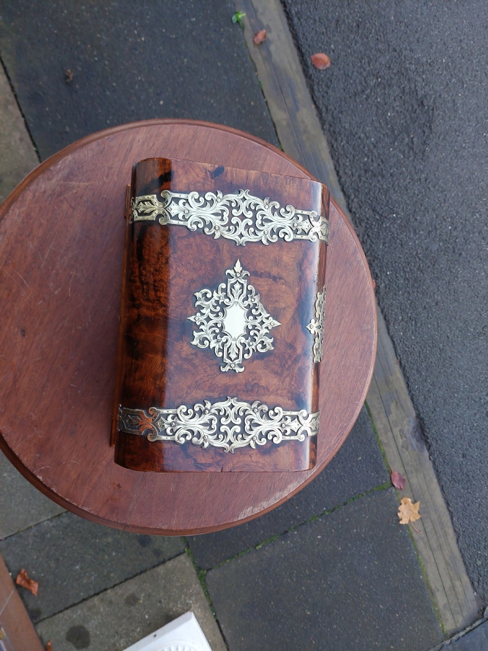 Victorian Walnut Brass Mounted Jewellery Box View X