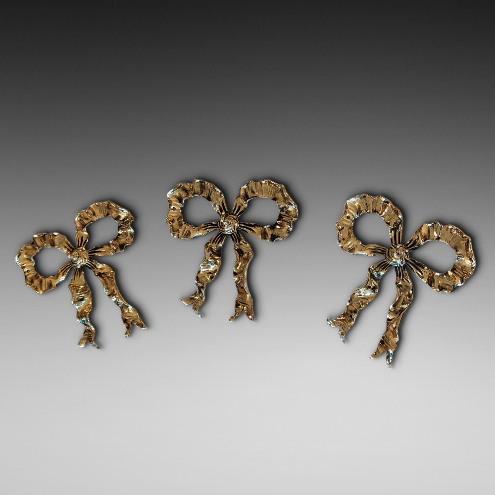 Set of 3 Ribbon Backed Early 20thC Brass Wall Hooks