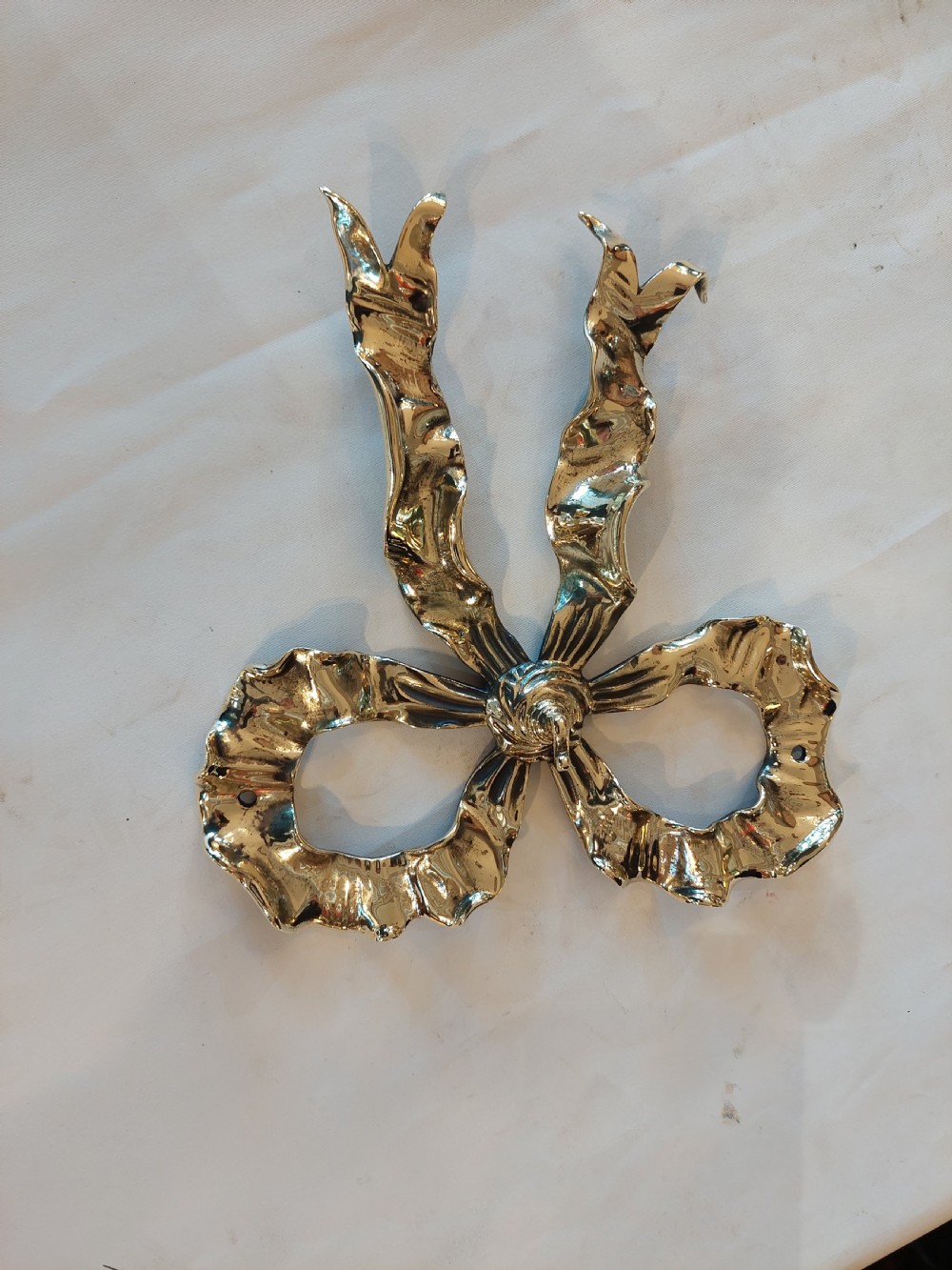 Set of 3 Ribbon Backed Early 20thC Brass Wall Hooks View II