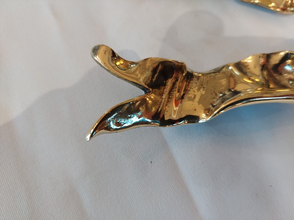 Set of 3 Ribbon Backed Early 20thC Brass Wall Hooks View IV