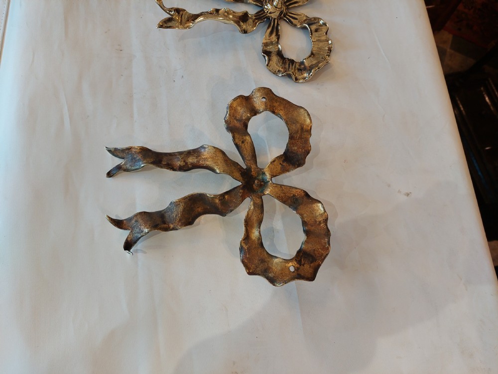 Set of 3 Ribbon Backed Early 20thC Brass Wall Hooks View VII