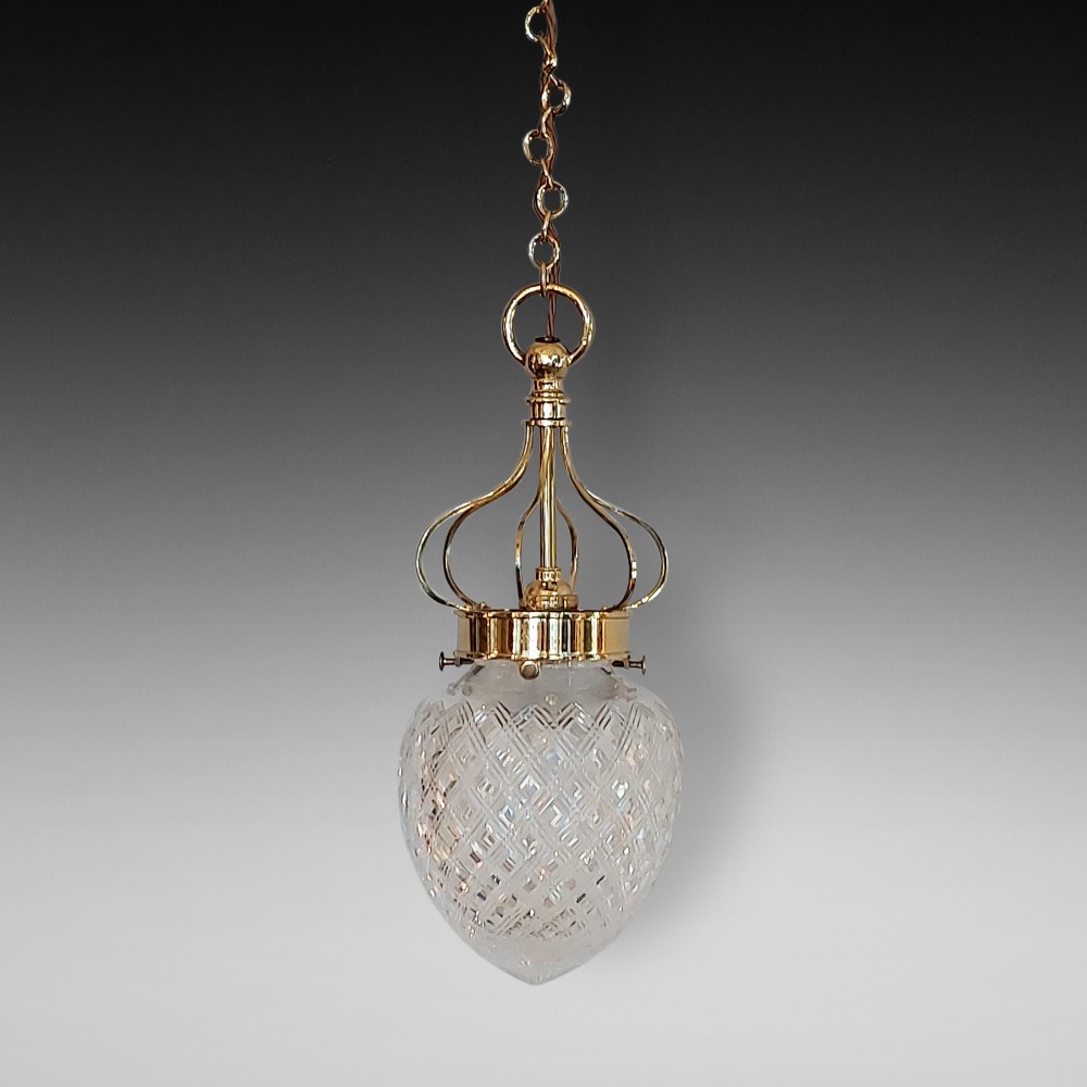 Early 20thC Cut Crystal and Brass Ceiling Lamp
