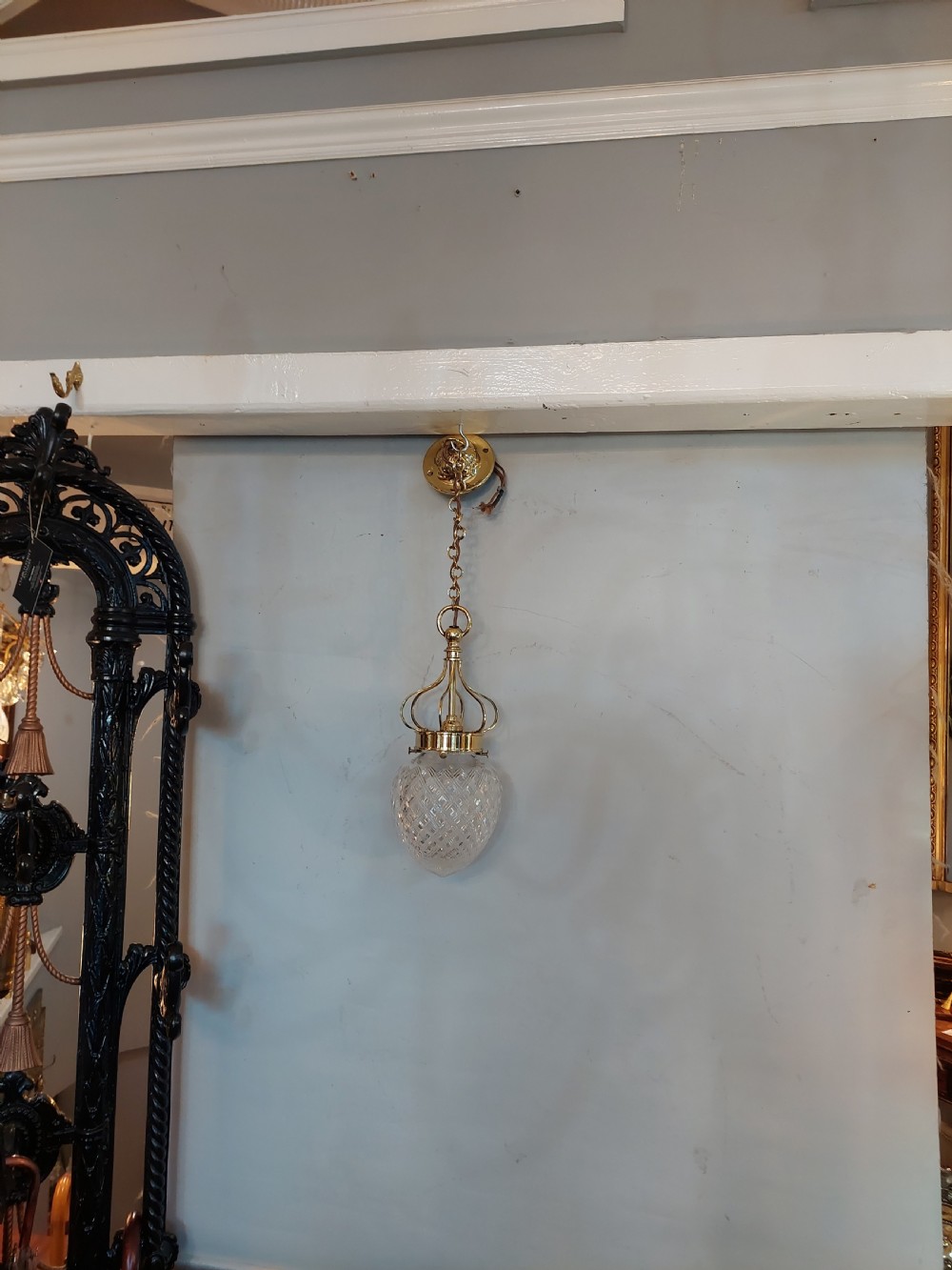 Early 20thC Cut Crystal and Brass Ceiling Lamp View II