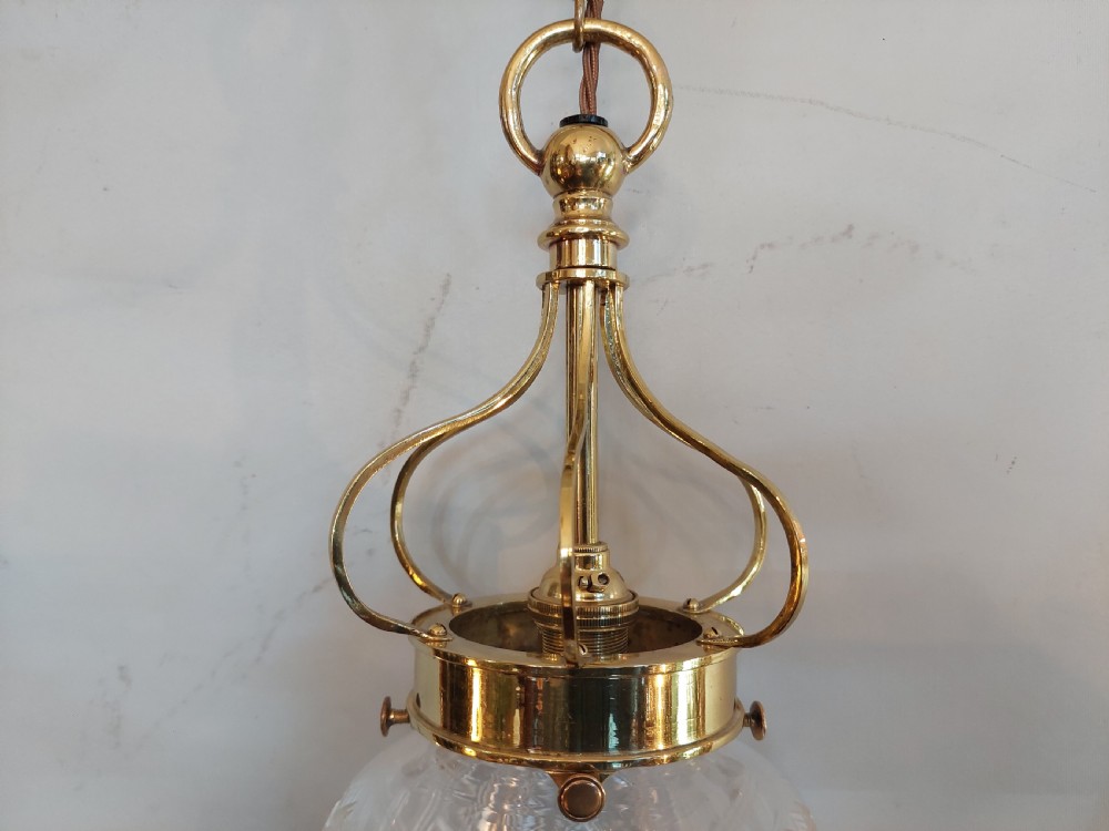 Early 20thC Cut Crystal and Brass Ceiling Lamp View V
