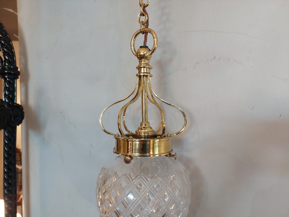 Early 20thC Cut Crystal and Brass Ceiling Lamp View VI