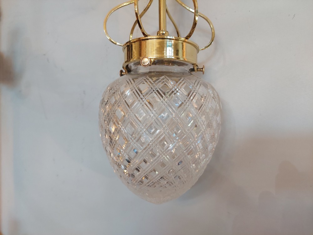 Early 20thC Cut Crystal and Brass Ceiling Lamp View VII