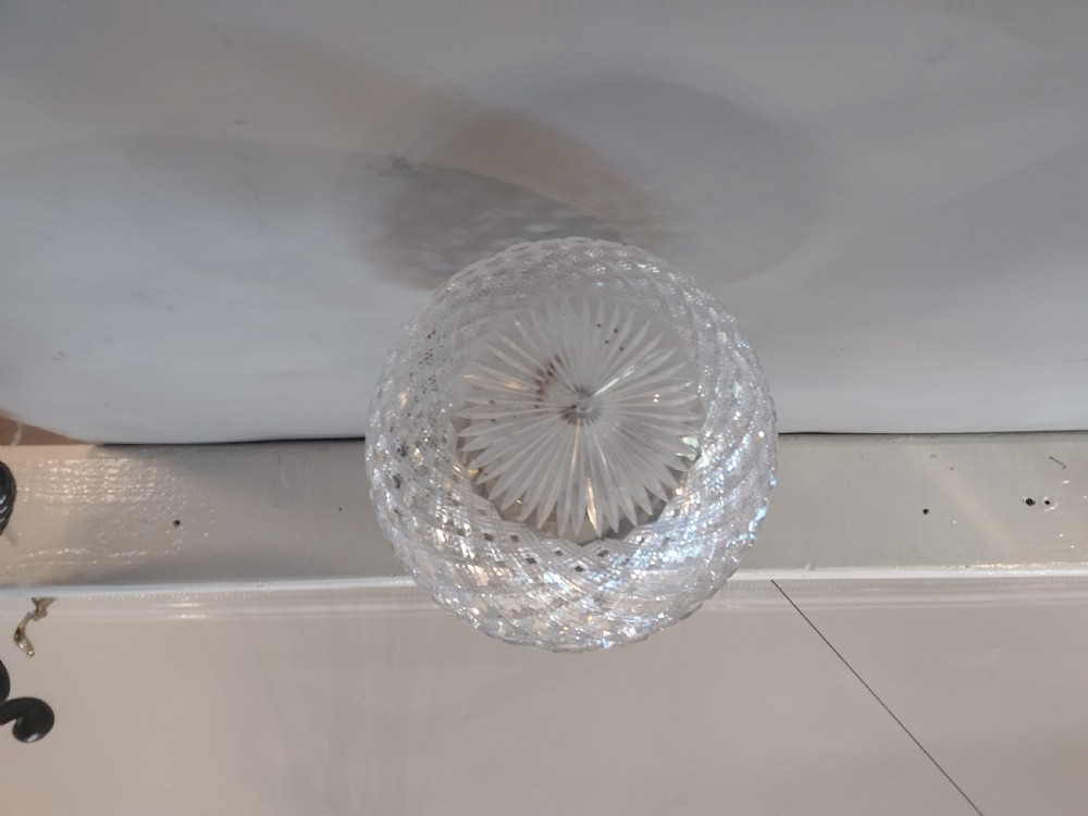Early 20thC Cut Crystal and Brass Ceiling Lamp View VIII