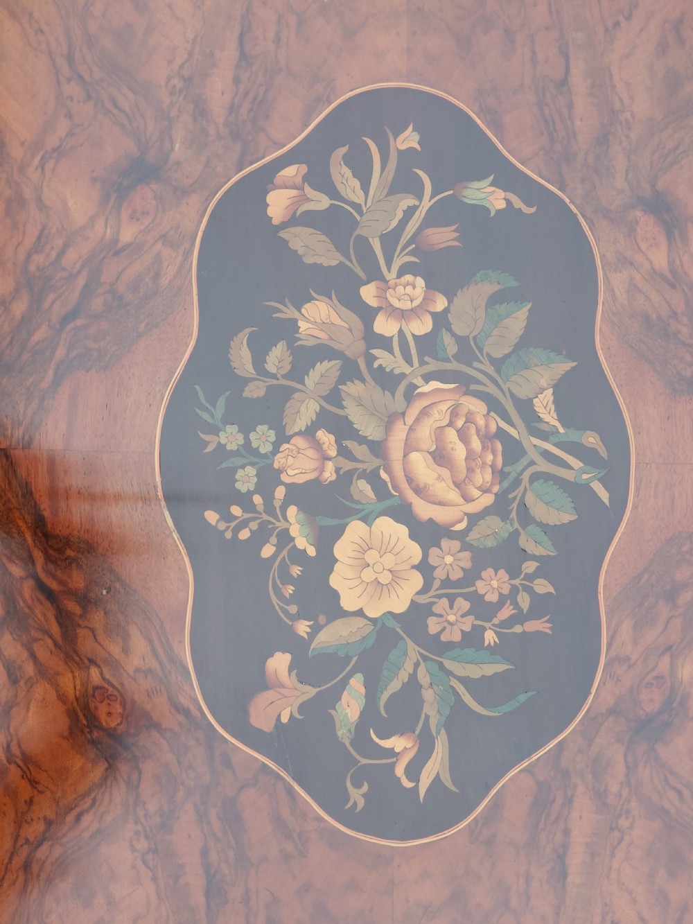 Early 20thC French Marquetry Inlaid Walnut Table View V