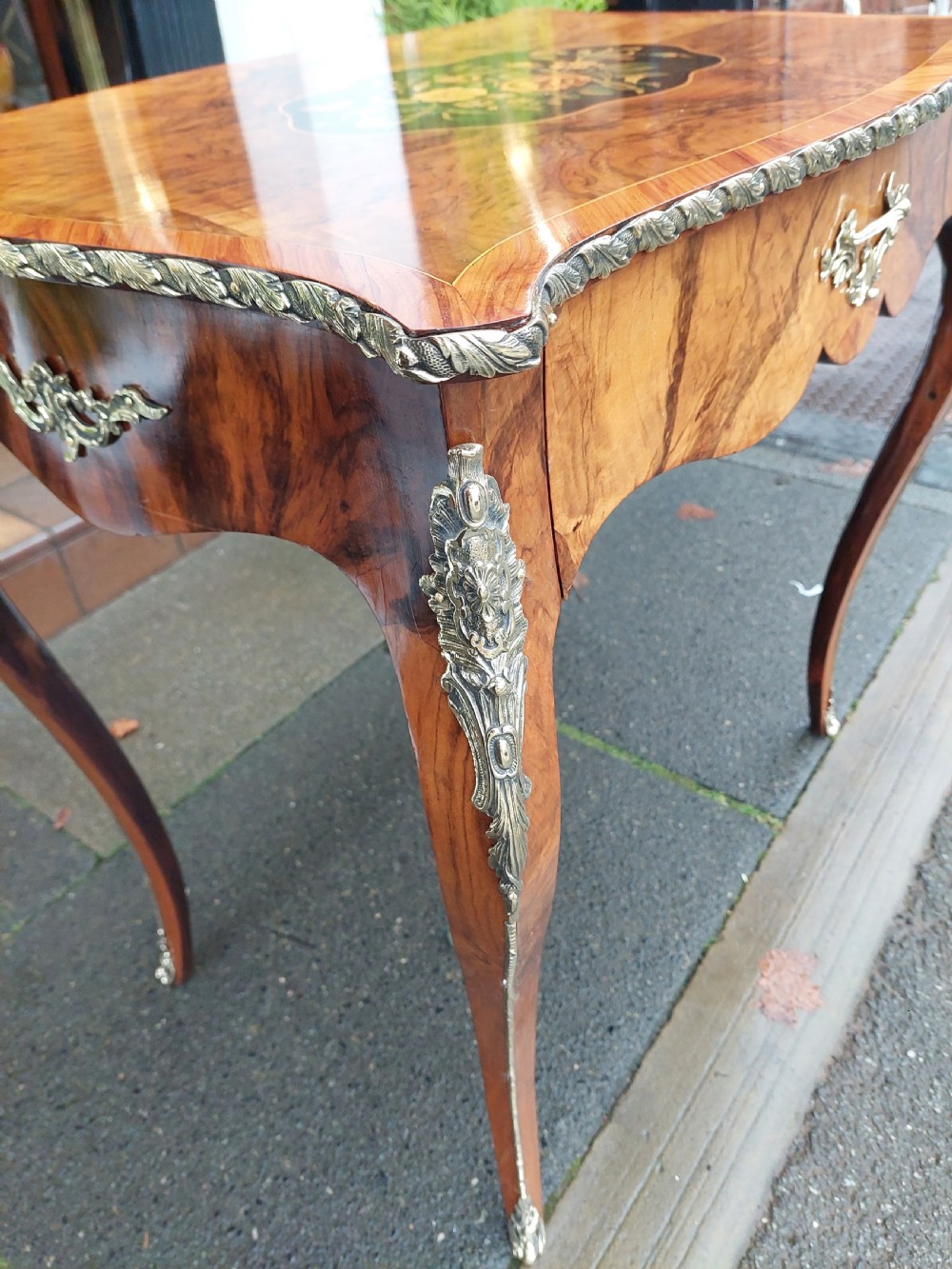 Early 20thC French Marquetry Inlaid Walnut Table View VI