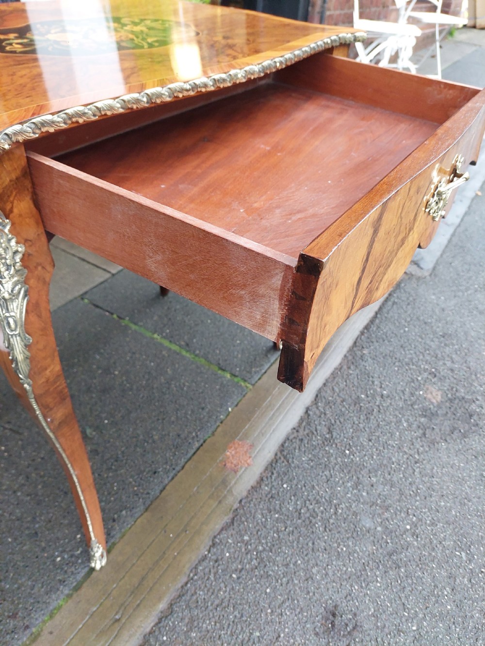Early 20thC French Marquetry Inlaid Walnut Table View VIII