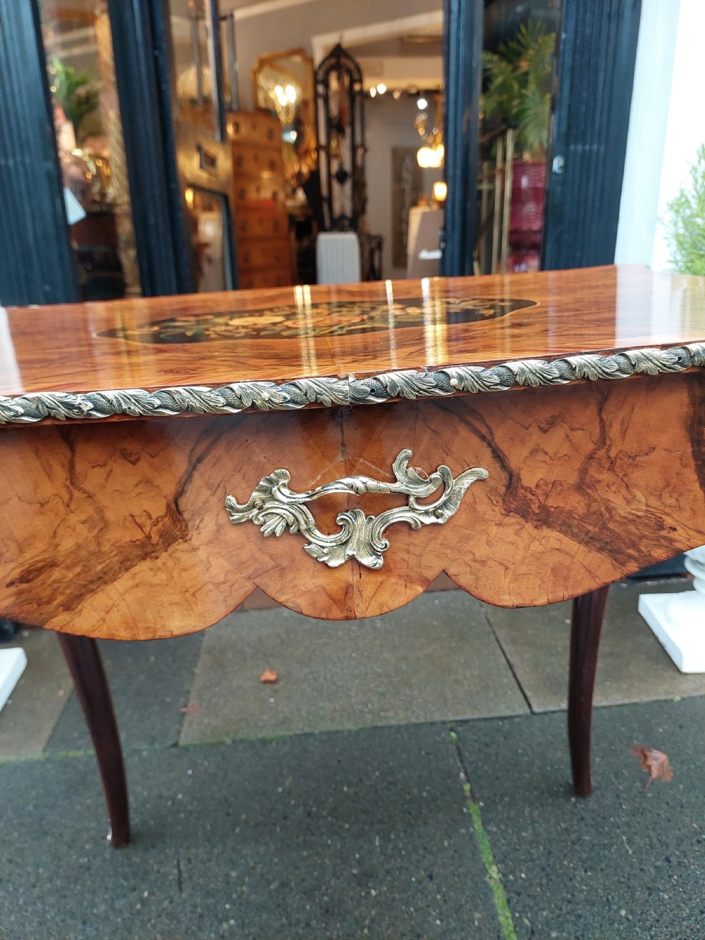 Early 20thC French Marquetry Inlaid Walnut Table View X
