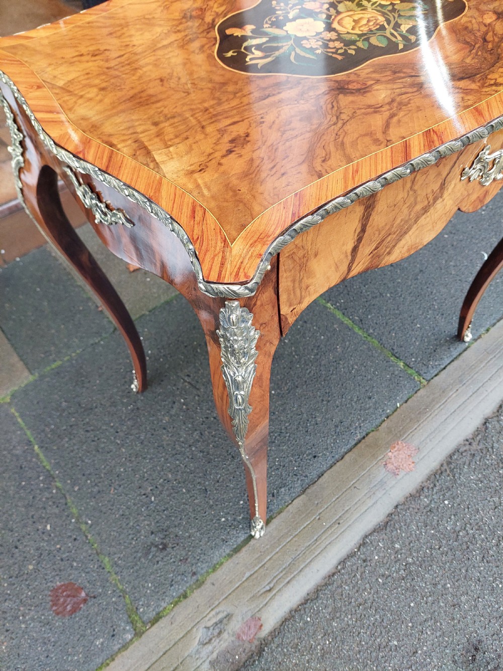 Early 20thC French Marquetry Inlaid Walnut Table View XI